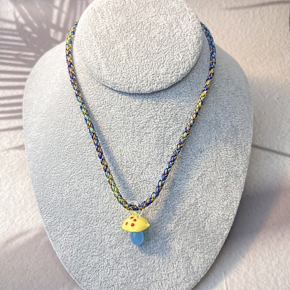 Colliers d'automne pour femmes, pendentif champignon en fil de verre fait main, cordon en coton tressé