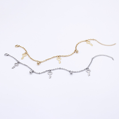 Подвеска в виде ключа и круглого шарика 304 браслеты на ногу из нержавеющей стали с цепочкой для женщин
