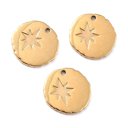 Ion Plating(IP) 316 Surgical Stainless Steel Charms, Manual Polishing, Flat Round with Star