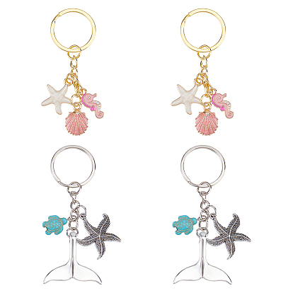 4шт 2 стильный брелок из сплава, с железной фурнитурой, морская звезда