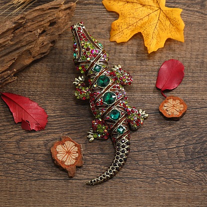 Брошь-булавка со стразами в виде крокодила, значок из сплава для рюкзака, античное золото 