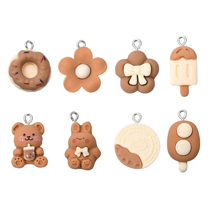 8Pcs 8 Style Opaque Resin Pendants, with Platinum Plated Iron Loop, Mixed Shapes