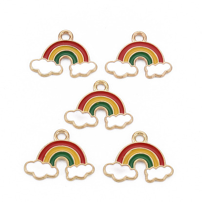 Alloy Enamel Pendants, Light Gold, Cadmium Free & Nickel Free & Lead Free, Rainbow