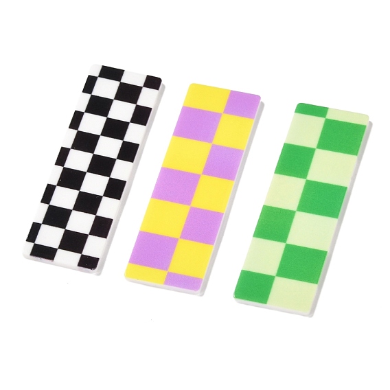 Opaque Resin Cabochons, Two Tone, Rectangle with Chessboard Pattern