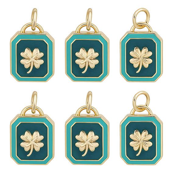 6 кулоны латунные эмалевые шт., прямоугольник с клевером, с целью перехода в кольце