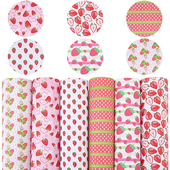 6шт. 6 стили, искусственная кожа, ткань, Прямоугольник с рисунком клубники
