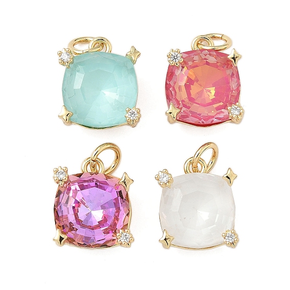 Кулон из циркония, квадратных амулеты, со стеклом, стойки покрытие, долговечный, без кадмия и без свинца, с целью перехода в кольце, реальный 18 k позолоченный