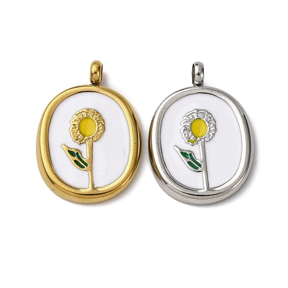 304 нержавеющей стальной эмали подвески, овал с цветочной подвеской