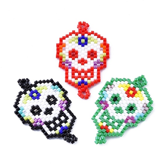 Бисер ручной работы звенья соединители, с эластичной нитью, Ткацкий станок, Сахарный череп, для Мексики праздник день мертвых