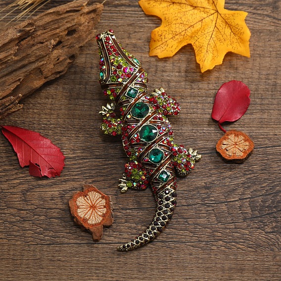 Брошь-булавка со стразами в виде крокодила, значок из сплава для рюкзака, античное золото 