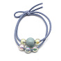 Elastic Hair Tie with Macaron Beads - Handmade Leather Wrap