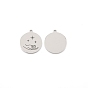 304 Stainless Steel Pendants, Flat Round with Star Pattern