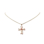 Japanese Seed Beaded Cross Pendant Necklace, Golden 304 Stainless Steel Jewelry for Women
