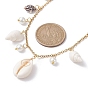 Natural Spiral Shell & Glass Pearl Charms Bib Necklace