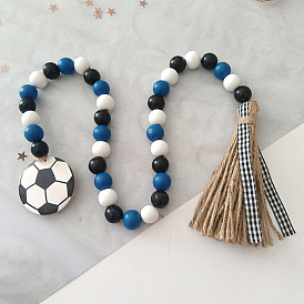 Wooden Beaded Pendant Decoration, Football and String Hemp Rope Tassel Home Wall Hanging Decor