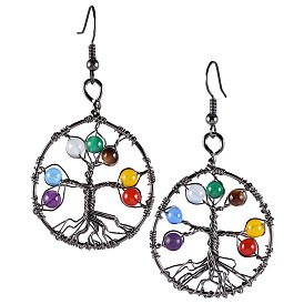 Natural Seven Color Crystal Bead Tree Earrings Ethnic Style Hook Earrings