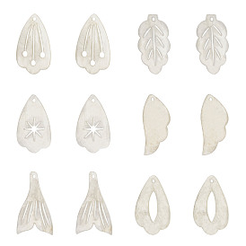 SUPERFINDINGS 6 Styles Natural Capiz Shell Pendants, Wing & Fishtail & Petal with Star & Petal & Leaf