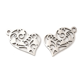316L Surgical Stainless Steel Pendants, Laser Cut, Heart Charms