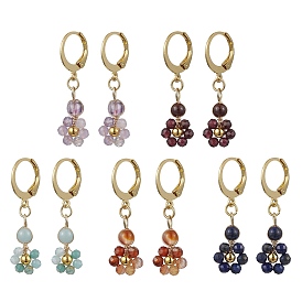 Boucles d'oreilles pierres précieuses leverback, Avec des résultats de boucles d'oreilles en acier inoxydable 304, fleur