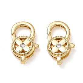 Fermoir mousqueton en laiton avec micro-pavé transparent, fleur
