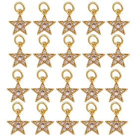 20Pcs Brass Micro Pave Cubic Zirconia Charms, with Jump Ring, Long-Lasting Plated, Star, Clear