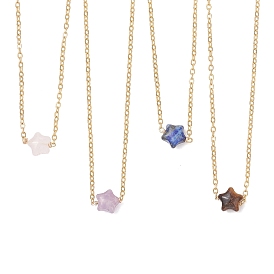 Подвеска с натуральным лепидолитом, ларвикитом, лазуритом, розовым кварцем и тигровым глазом 304 ожерелья из нержавеющей стали с цепочкой