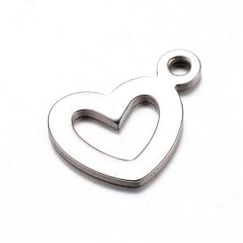 201 Stainless Steel Open Heart Charms, Hollow, 12.5x14x1mm, Hole: 1.5mm