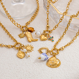 Океан 304 подвески из нержавеющей стали, фарфора и искусственного жемчуга, реальный 18 k позолоченный