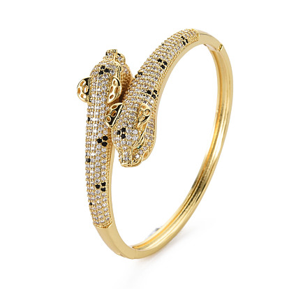 Brass Micro Pave Cubic Zirconia Snake Bangles for Women, Nickel Free