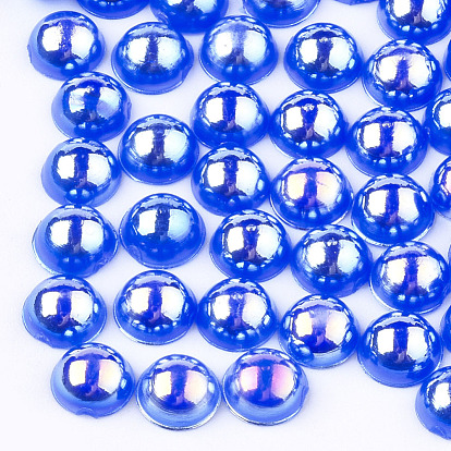 ABS Plastic Imitation Pearl Cabochons, AB Color Plated, Half Round
