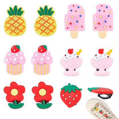 12Pcs 6 Style PVC Plastic Shoelace Buckle Clips, Shoe Decorations Charm, Cartoon Shoe Clasp, Mixed Shapes