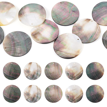 10 шт. плоские круглые подвески-ракушки из натурального черного цвета