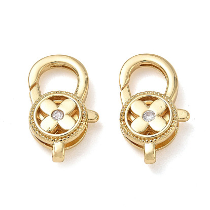 Fermoir mousqueton en laiton avec micro-pavé transparent, fleur