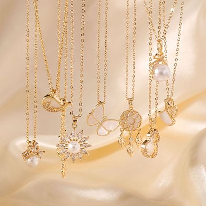 Модные латунные прозрачные кубические цирконии кулон в виде бабочки-подсолнуха ожерелья-цепочки для женщин, золотые