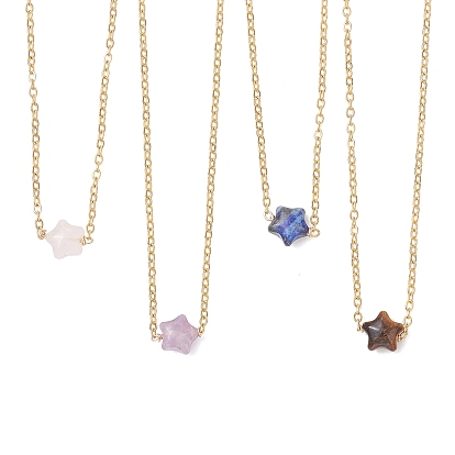 Подвеска с натуральным лепидолитом, ларвикитом, лазуритом, розовым кварцем и тигровым глазом 304 ожерелья из нержавеющей стали с цепочкой