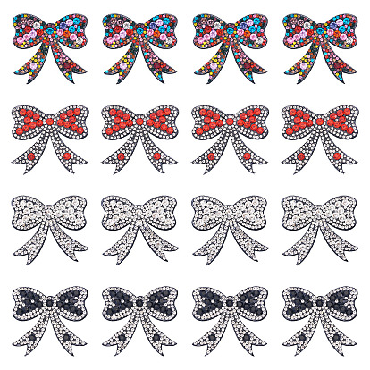 16 шт. 4 цветные нашивки со стразами в виде банта, утюг / пришить аппликации, аксессуары для костюма, для одежды, сумка брюки, обуви, чехол для мобильного телефона