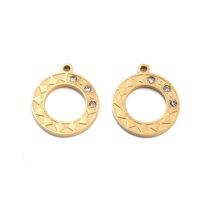 Ионное покрытие (ip) 304 подвески из нержавеющей стали со стразами, круглое кольцо-шарм