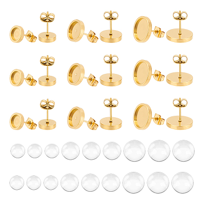 Набор для самостоятельного изготовления сережек-гвоздиков в форме купола, в том числе 304 серьги из нержавеющей стали, Кабошоны из стекла