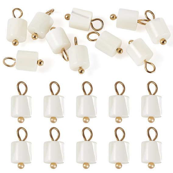 10 pièces de breloques en coquillage naturel pour colonnes, avec 304 boucles en acier inoxydable, couleur de coquillage, placage ionique (ip)
