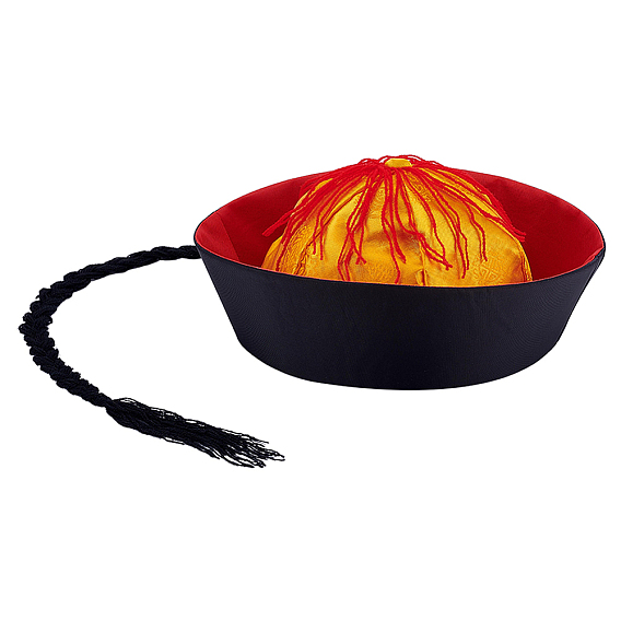 Sombrero oficial tradicional chino de poliéster de la dinastía Qing., Gorro mandarín de corte con coleta trenzada para eventos culturales y de disfraces.