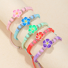 Fashionable Adjustable Handmade Braided Bracelet with Soft Ceramic Flowers