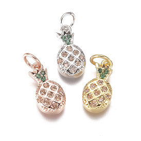 Brass Micro Pave Cubic Zirconia Charms, with Jump Rings, Pineapple