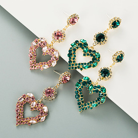 Fashionable Long Glass Diamond Love Pendant Earrings - S925 Silver Needle Ear Jewelry