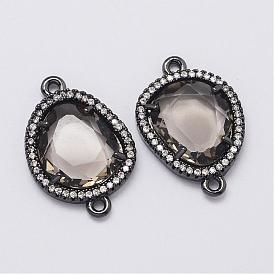 Brass Micro Pave Cubic Zirconia Links, with Glass, Drop, Cadmium Free & Lead Free