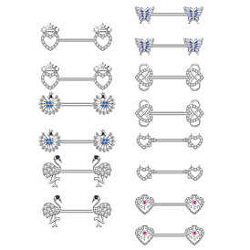 304 Кольца для сосков из нержавеющей стали с микро-паве из кубического циркония, цвет нержавеющей стали