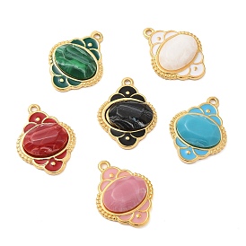 Enamel Pendants, with 304 Stainless Steel Finding and Acrylic Cabochon, Real 18K Gold Plated, Rhombus Charm