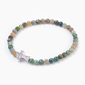 Cuentas de piedras preciosas naturales se extienden pulseras, con micro perlas de latón allanar circonio cúbico, Platino
