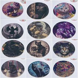 Cotton Coaster Cup Mats, Braided Hot Pads, for Wiccan, Round with Cat Pattern