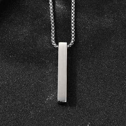 304 подвесные из нержавеющей стали ожерелья, с коробчатой цепью и подвесками для ручной полировки, прямоугольные