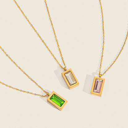 304 Женские прямоугольные кулоны из нержавеющей стали с кубическими циркониями в форме паве, реальный 18 k позолоченный